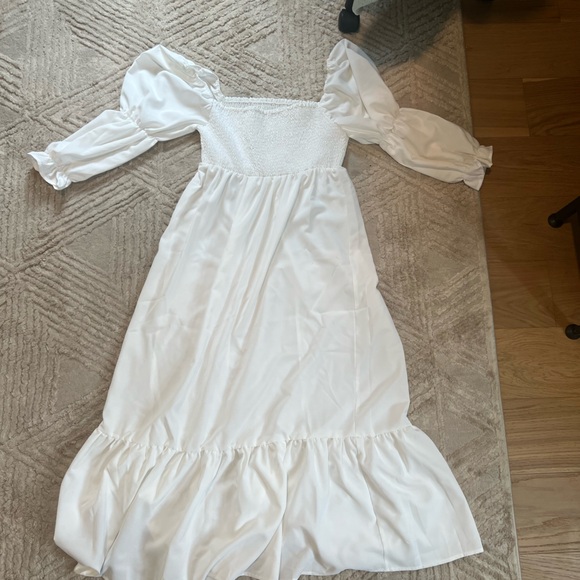 Momyknows White Ruffle Ruched High Waist Puff Sleeve - Picture 1 of 3